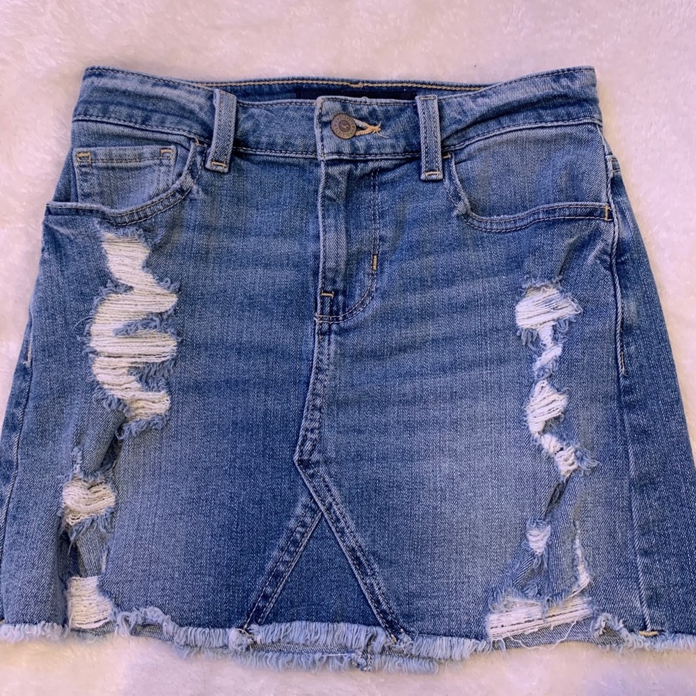 HighRise Denim Skirt Mini Hollister 00 Blue Ripped